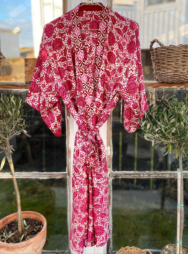 Robe / Kimono 100% Silk Pink – Adhem boutique