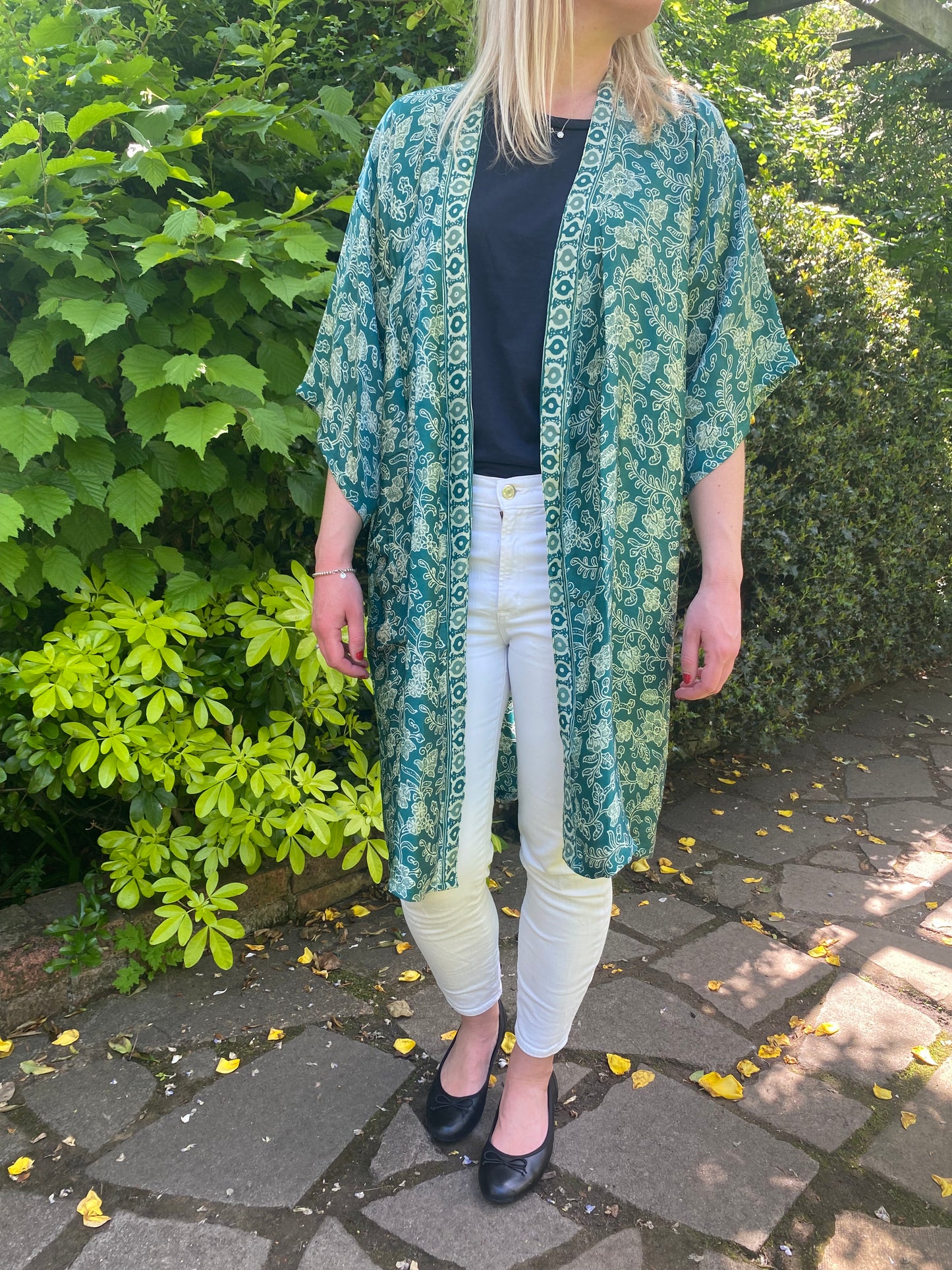 Robe / Kimono 100% Silk Dark Green