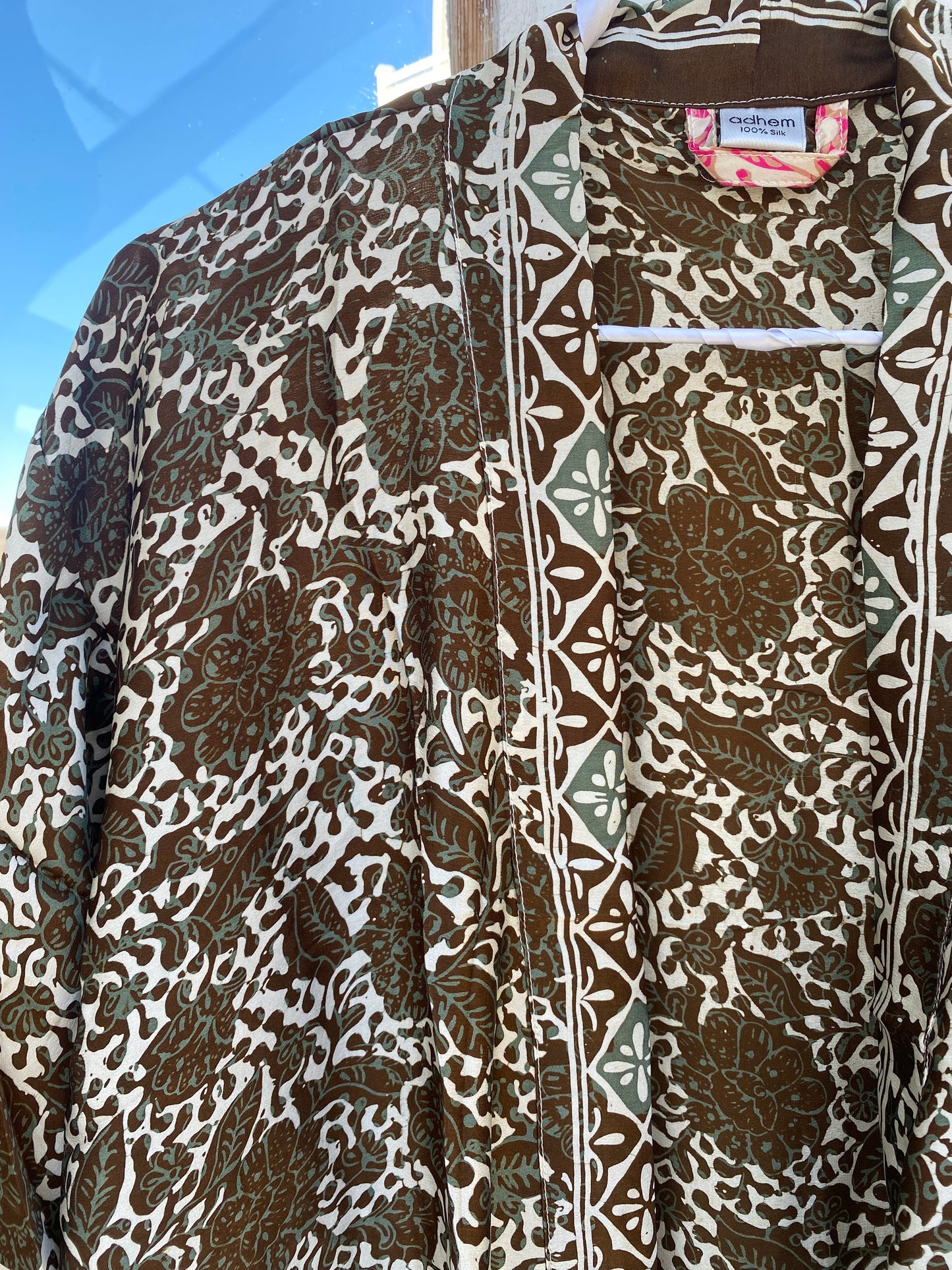Robe/ Kimono Green/ Brown 100% Silk