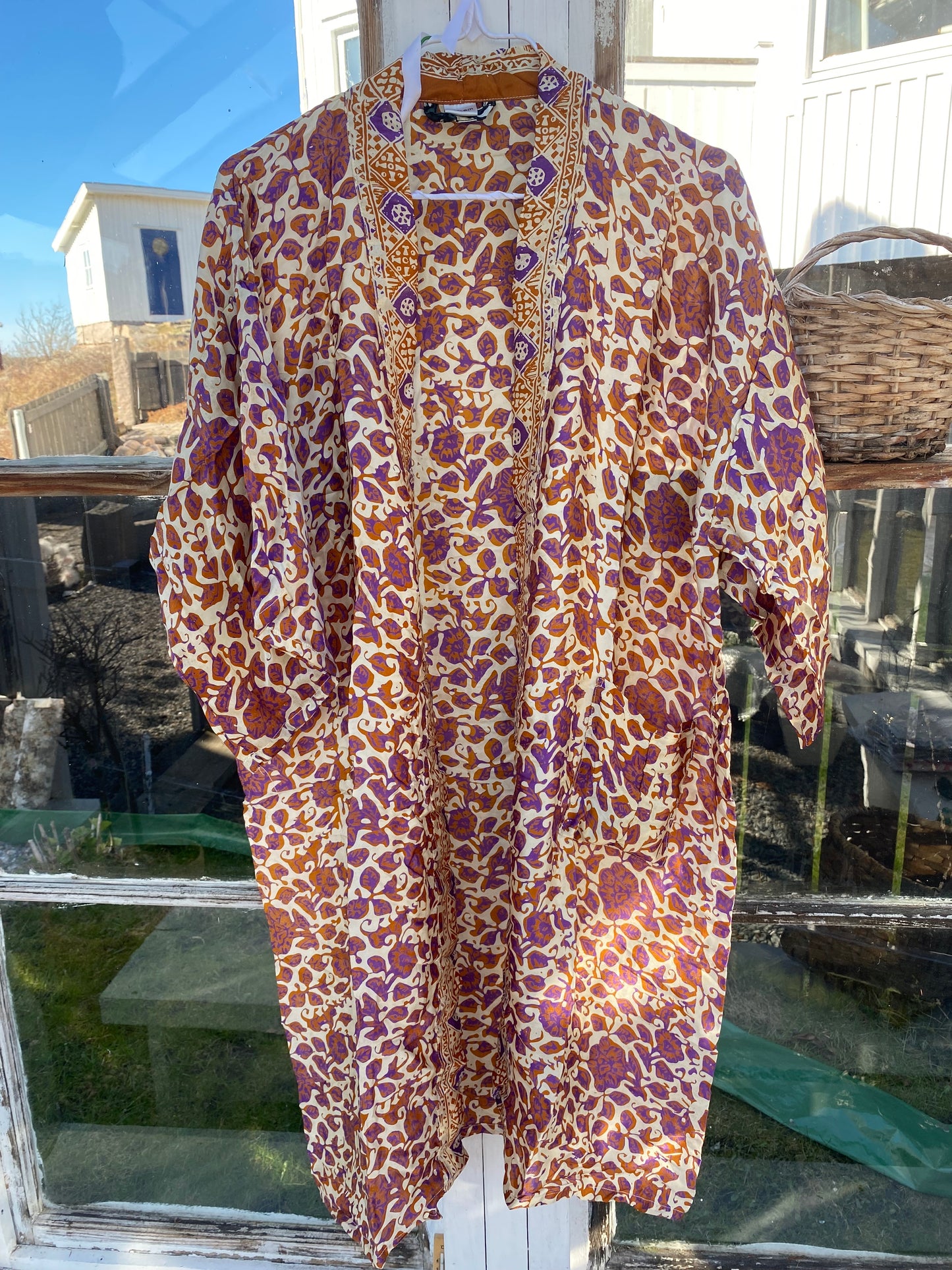 Robe / Kimono Purple/ Orange 100% Silk