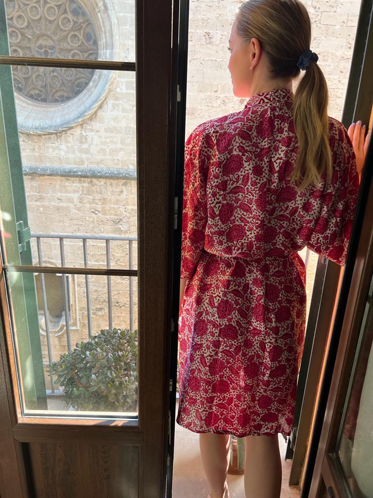 Pink Silk Robe Kimono